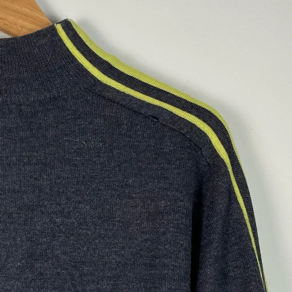 Neve Grey 100% Wool Long Sleeves Mock Neck Quater Zip Sweater‎ Size XL